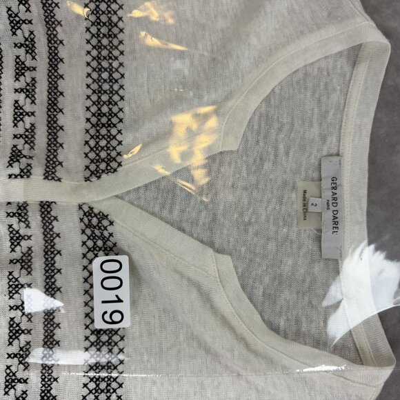 White & Black Tribal Print 100% Linen Long Sleeve Henley Blouse - Picture 8 of 10